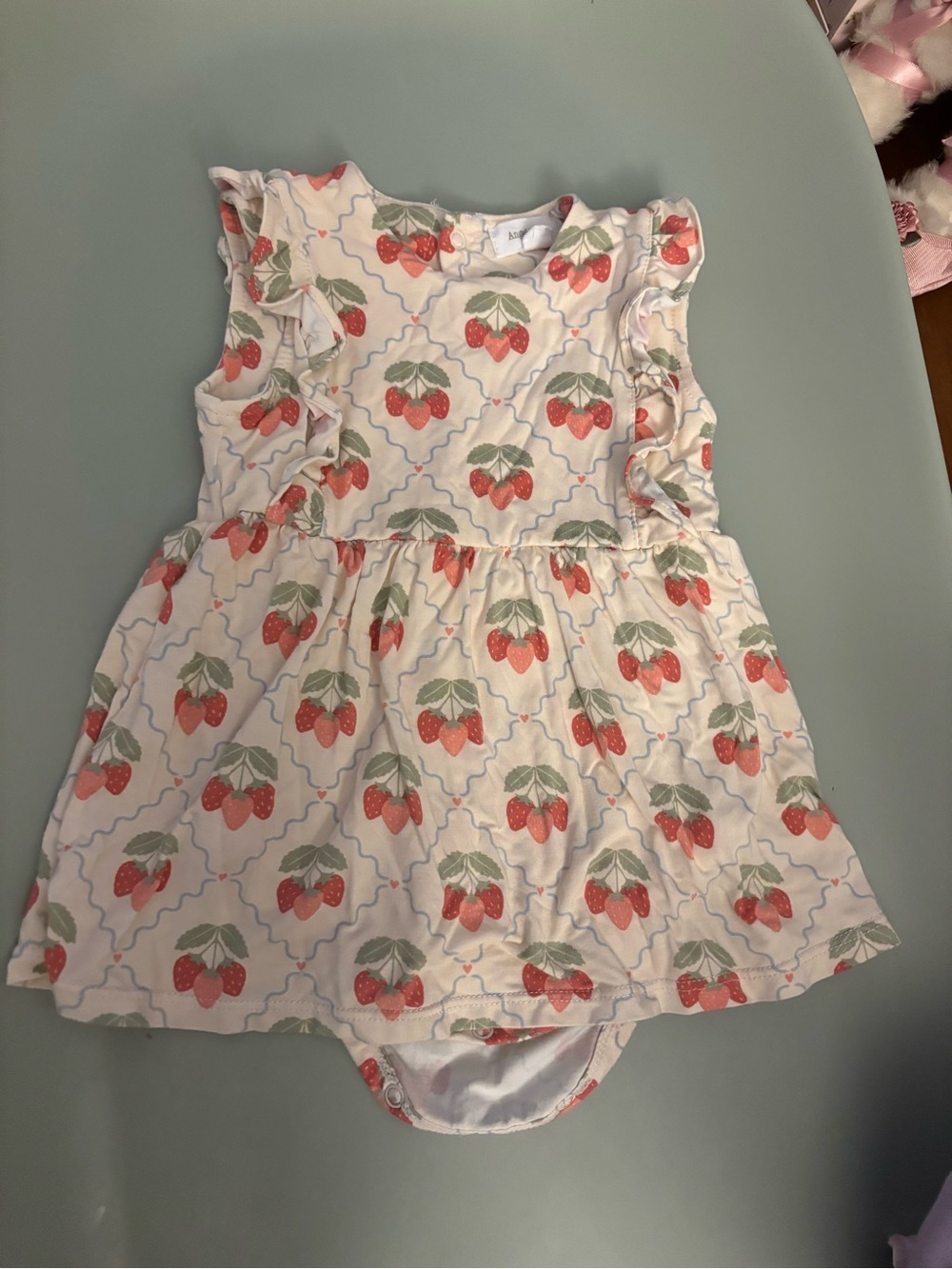 Angel Dear White Baby Dress with Pink Strawberry Print